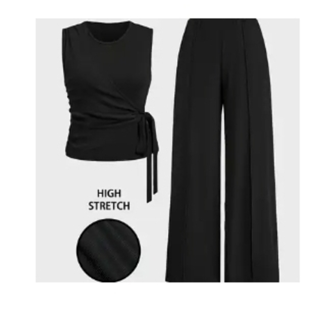 Elegant Black Women's 2 Piece Ribbed Outfit